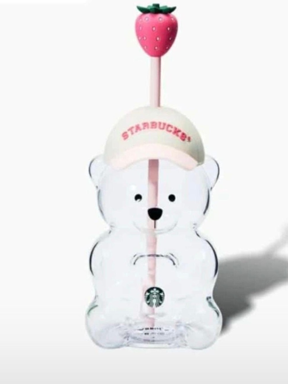 Starbucks Clear Bear Bottle with Pink Straw and Pink Cap - Picture 2 of 3